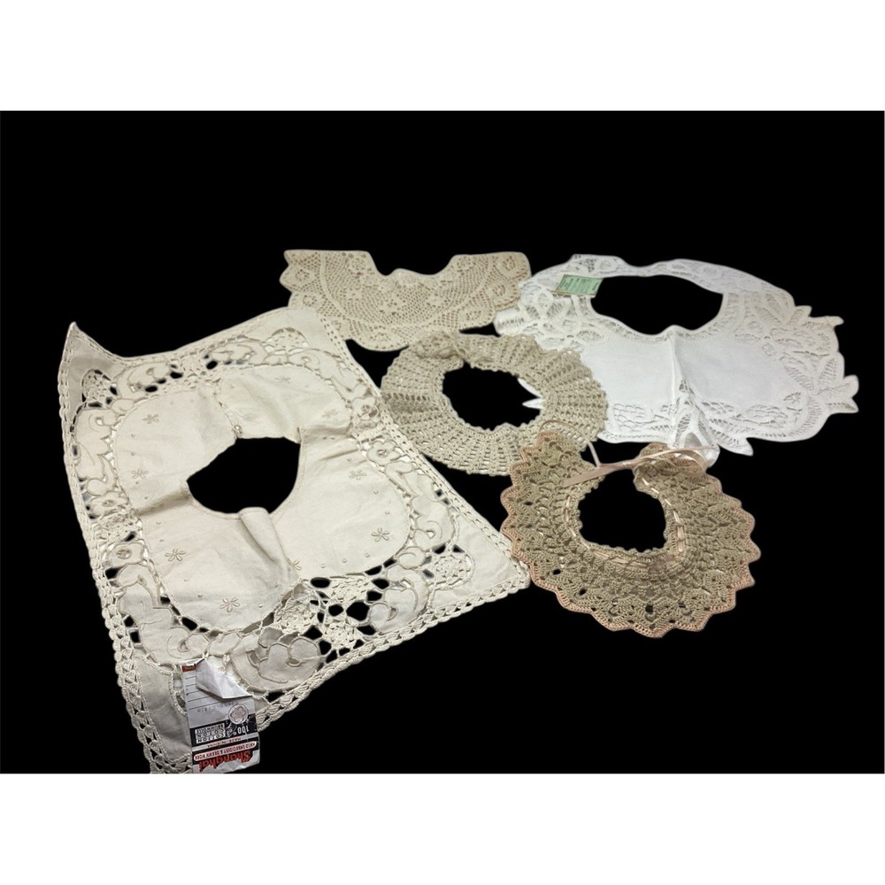 (5) Vtg Handmade Embroidered/ Crochet Collars  Floral Ecru Retro Prairie